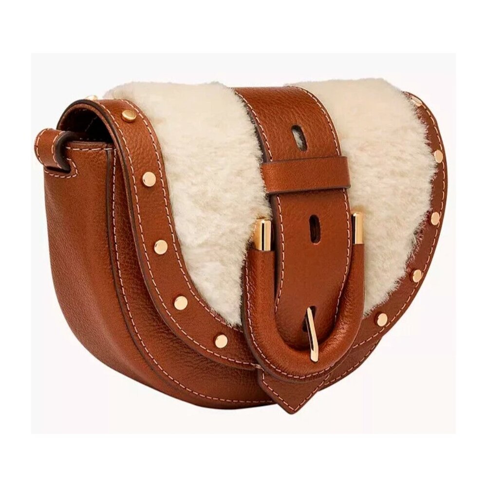 S Fossil Harwell Small Flap Crossbody Bag Brown Leather & Shearling ZB1953101